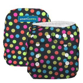 Smartipants cloth diaper black polka dot reusable cloth diaper one size fits all